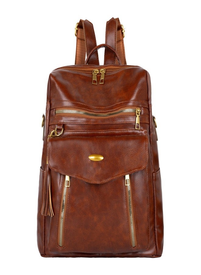 LATIQ MART PU Leather Anti-theft Women Backpack - Lightweight Water-Resistant Casual Ladies Travel Backpack with Multi-Pocket Mommy & Baby Nappy Storage Bag, Luxury Business Notebook Backapack (Brown) - Image 1