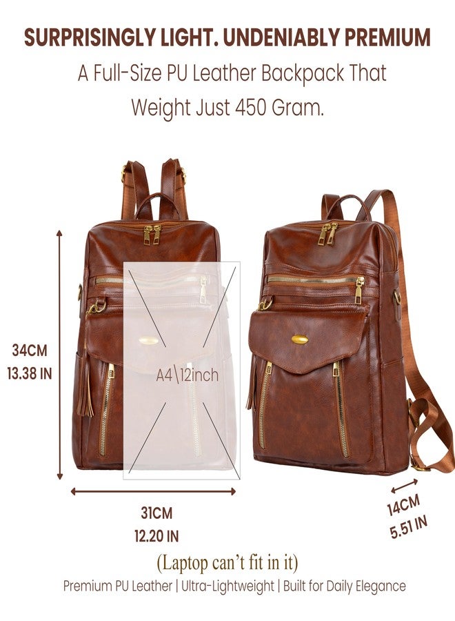 LATIQ MART PU Leather Anti-theft Women Backpack - Lightweight Water-Resistant Casual Ladies Travel Backpack with Multi-Pocket Mommy & Baby Nappy Storage Bag, Luxury Business Notebook Backapack (Brown) - Image 2