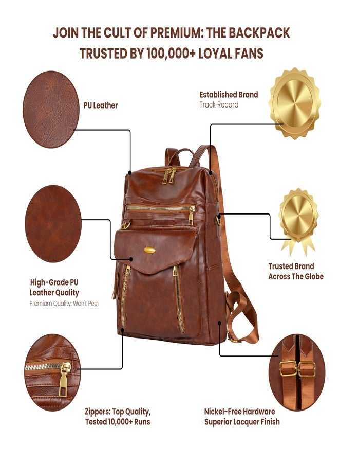 LATIQ MART PU Leather Anti-theft Women Backpack - Lightweight Water-Resistant Casual Ladies Travel Backpack with Multi-Pocket Mommy & Baby Nappy Storage Bag, Luxury Business Notebook Backapack (Brown) - Image 5