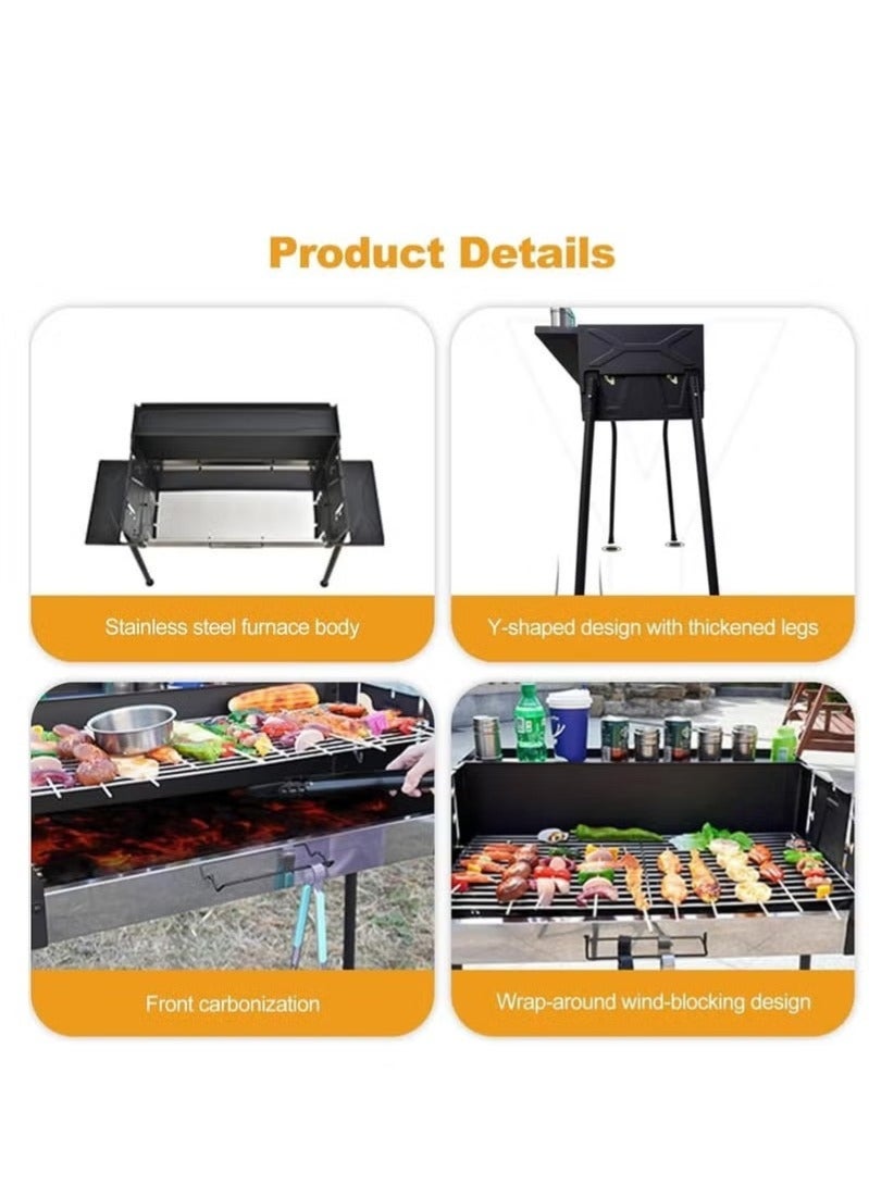 WALALLA Foldable Portable Charcoal Grill, Stainless Steel BBQ Grill Extra Large Outdoor BBQ Grill, with 3 Adjustable Heights Detachable Charcoal Grill with Stand, for Garden Picnic Outdoor Cooking - Image 3