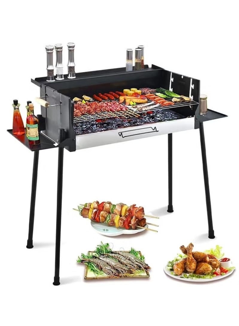 WALALLA Foldable Portable Charcoal Grill, Stainless Steel BBQ Grill Extra Large Outdoor BBQ Grill, with 3 Adjustable Heights Detachable Charcoal Grill with Stand, for Garden Picnic Outdoor Cooking - Image 1