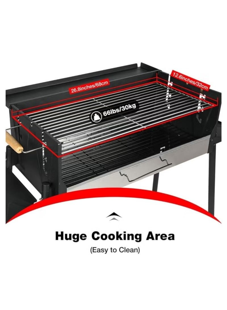 WALALLA Foldable Portable Charcoal Grill, Stainless Steel BBQ Grill Extra Large Outdoor BBQ Grill, with 3 Adjustable Heights Detachable Charcoal Grill with Stand, for Garden Picnic Outdoor Cooking - Image 5