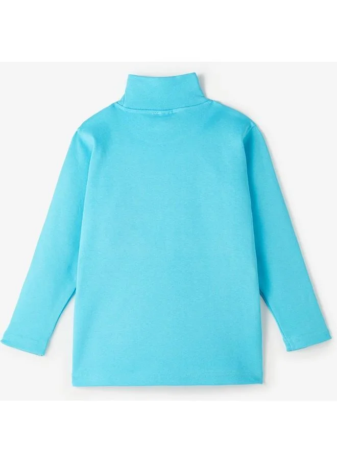 جون June Raised Turtleneckk Kids Basic Tshirt Blue