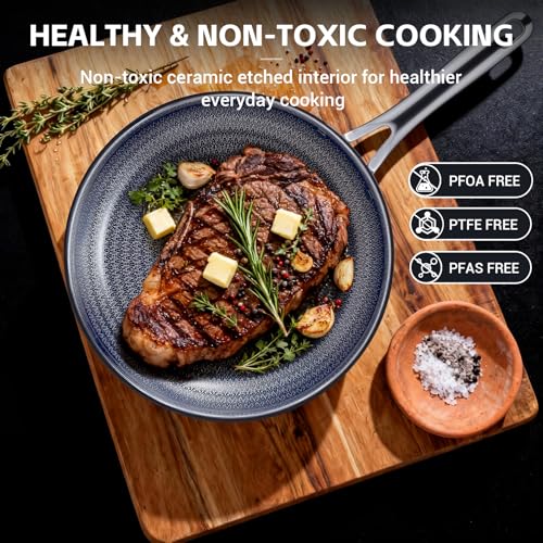 Ammeloo Hybrid Tri-Ply Stainless Steel Frying Pan Set, 8"/9.5"/11" Cooking Pans, Non Stick Frying Pans and Skillets, Chef Pan, Non Toxic, Dishwasher Safe, Induction Compatible, Blue Interior - Image 5