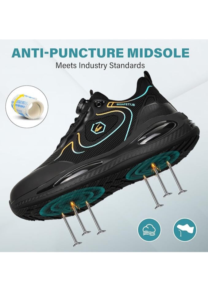 Men's Solid Color Steel Toe Puncture Proof Safety Shoes With Rotating Buckle Comfy Non Slip Durable EVA Sole Industrial Constructional Footwear Waterproof (41 EUR)