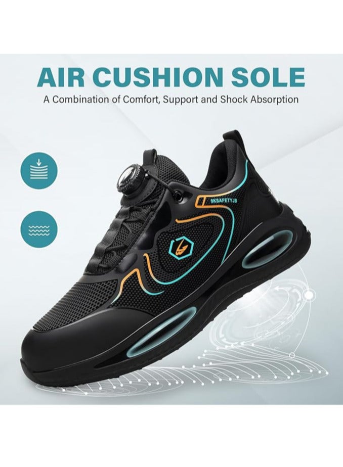 Men's Solid Color Steel Toe Puncture Proof Safety Shoes With Rotating Buckle Comfy Non Slip Durable EVA Sole Industrial Constructional Footwear Waterproof (41 EUR)