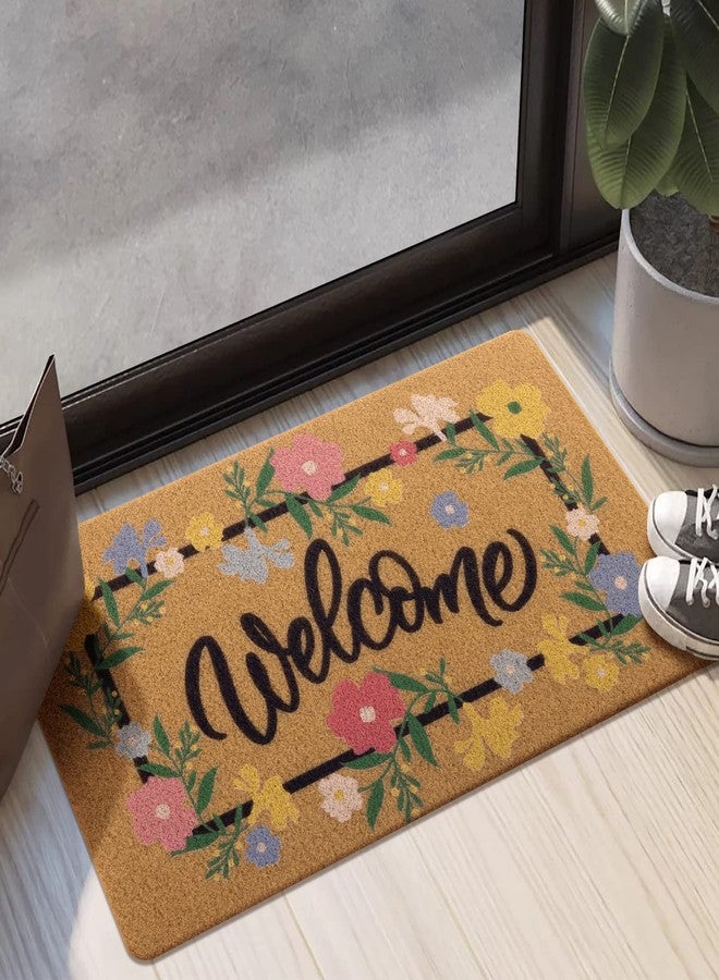 Carvapet Artificial Coir Doormat with Non Slip Backing, Durable Indoor Outdoor Front Door Welcome Mat for Entryway Porch Patio 17 x 30 Inch Spring Summer Seasonal Welcome Flower Garland Doormat - Image 1