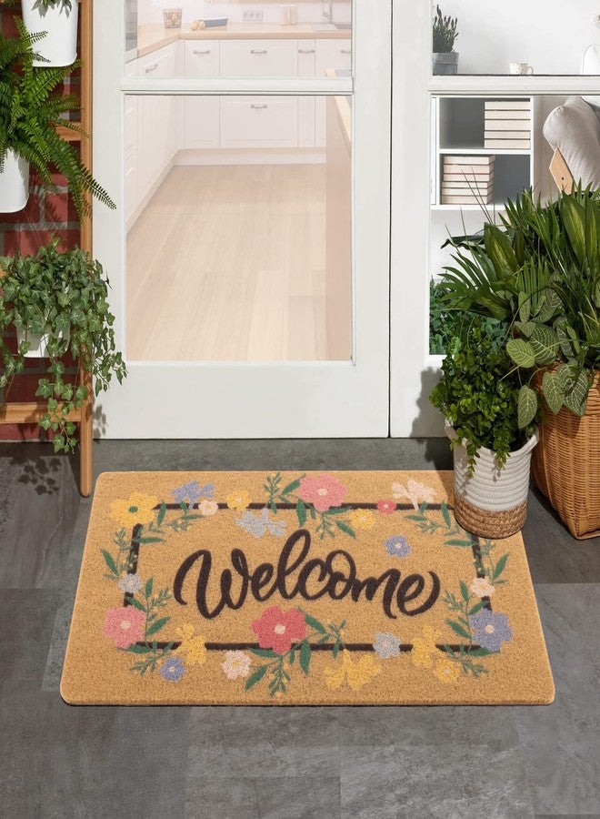 Carvapet Artificial Coir Doormat with Non Slip Backing, Durable Indoor Outdoor Front Door Welcome Mat for Entryway Porch Patio 17 x 30 Inch Spring Summer Seasonal Welcome Flower Garland Doormat - Image 3