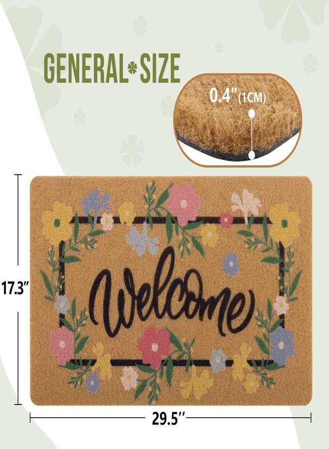 Carvapet Artificial Coir Doormat with Non Slip Backing, Durable Indoor Outdoor Front Door Welcome Mat for Entryway Porch Patio 17 x 30 Inch Spring Summer Seasonal Welcome Flower Garland Doormat - Image 2