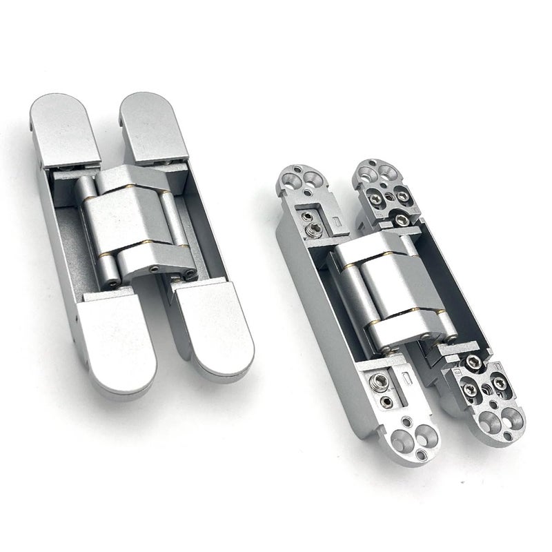 Voluka 2 Pack Hidden Door Hinges  6 Inch 3-Way Adjustable Concealed Hinges Zinc Alloy 180 Degree Swing Invisible Door Hinges (Silver) - Image 1