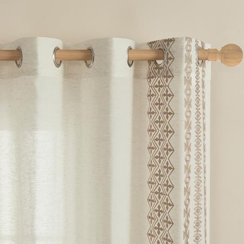 FOLKSIDE Boho Curtains 84 Inches Long 2 Panels set for Living Room Bedroom Grommet Natural Linen Semi Sheer Bohemian Curtains Rustic Embroidered Drapes Neutral Farmhouse Decor, 52x84 Inch Length, Taupe - Image 3