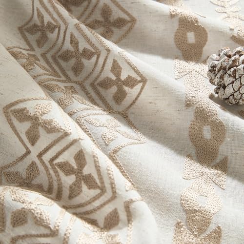 FOLKSIDE Boho Curtains 84 Inches Long 2 Panels set for Living Room Bedroom Grommet Natural Linen Semi Sheer Bohemian Curtains Rustic Embroidered Drapes Neutral Farmhouse Decor, 52x84 Inch Length, Taupe - Image 5