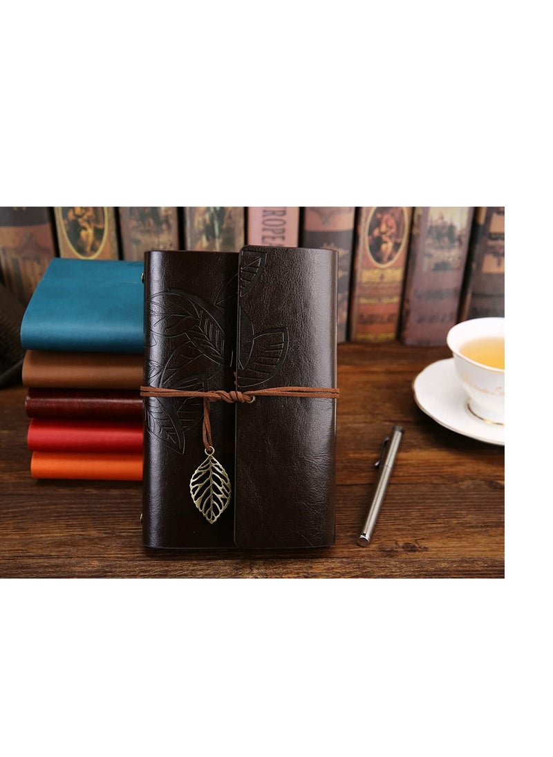SYOSI - Vintage Leather Notebook, Retro Writing Journal Diary Pu Leather Cover, Leaf Pattern Spiral Blank String Daily Notepad, Art Sketchbook, Retro Pendants, Classic Embossed, Loose Leaf Coffee Black - Image 1