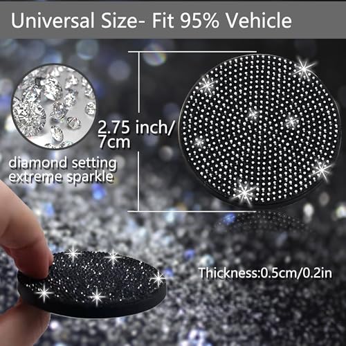 NBTEPEM 4pcs Bling Car Cup Holder Coaster 275 inch AntiSlip Shockproof Universal Fashion Car Coasters Insert Bling Crystal Rhinestone Automotive Interior Accessories for Women 4 pcs Black - Image 3