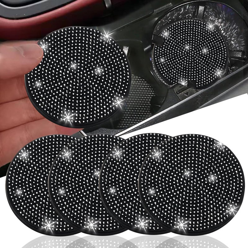 NBTEPEM 4pcs Bling Car Cup Holder Coaster 275 inch AntiSlip Shockproof Universal Fashion Car Coasters Insert Bling Crystal Rhinestone Automotive Interior Accessories for Women 4 pcs Black - Image 2