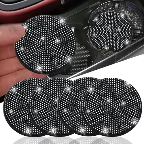 NBTEPEM 4pcs Bling Car Cup Holder Coaster 275 inch AntiSlip Shockproof Universal Fashion Car Coasters Insert Bling Crystal Rhinestone Automotive Interior Accessories for Women 4 pcs Black - Image 1