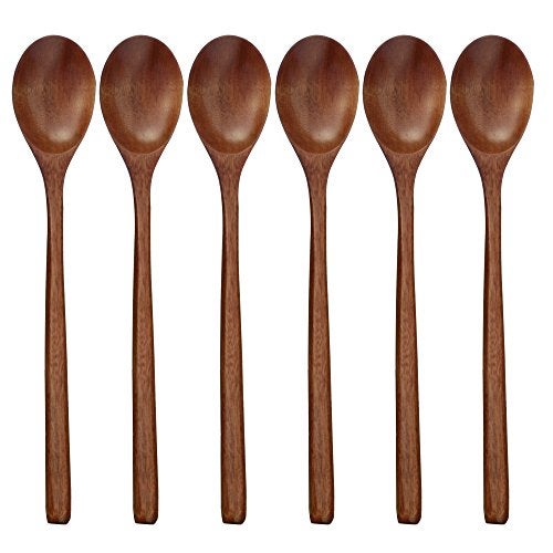 ADLORYEA Wooden Spoons, 6 Pieces 9 Inch Wood Soup Spoons for Eating Mixing Stirring, Wood Spoon with Japanese Style Kitchen Utensil - Image 1