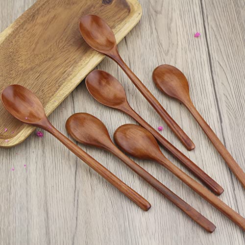ADLORYEA Wooden Spoons, 6 Pieces 9 Inch Wood Soup Spoons for Eating Mixing Stirring, Wood Spoon with Japanese Style Kitchen Utensil - Image 3