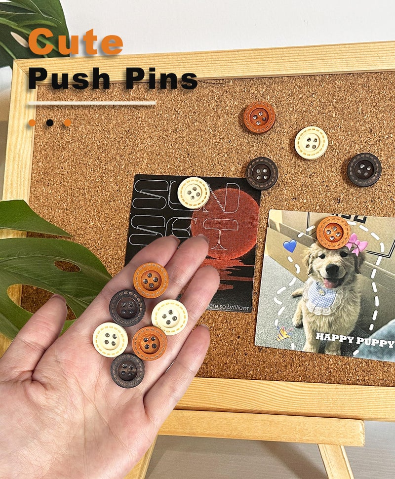 KEYDUACU 30 pcs - Vintage Wooden Pins,Decorative Push Pins, Cute Button Studs for Bulletin Boards, Cork Boards and Walls (30Pcs - Buttons) - Image 4