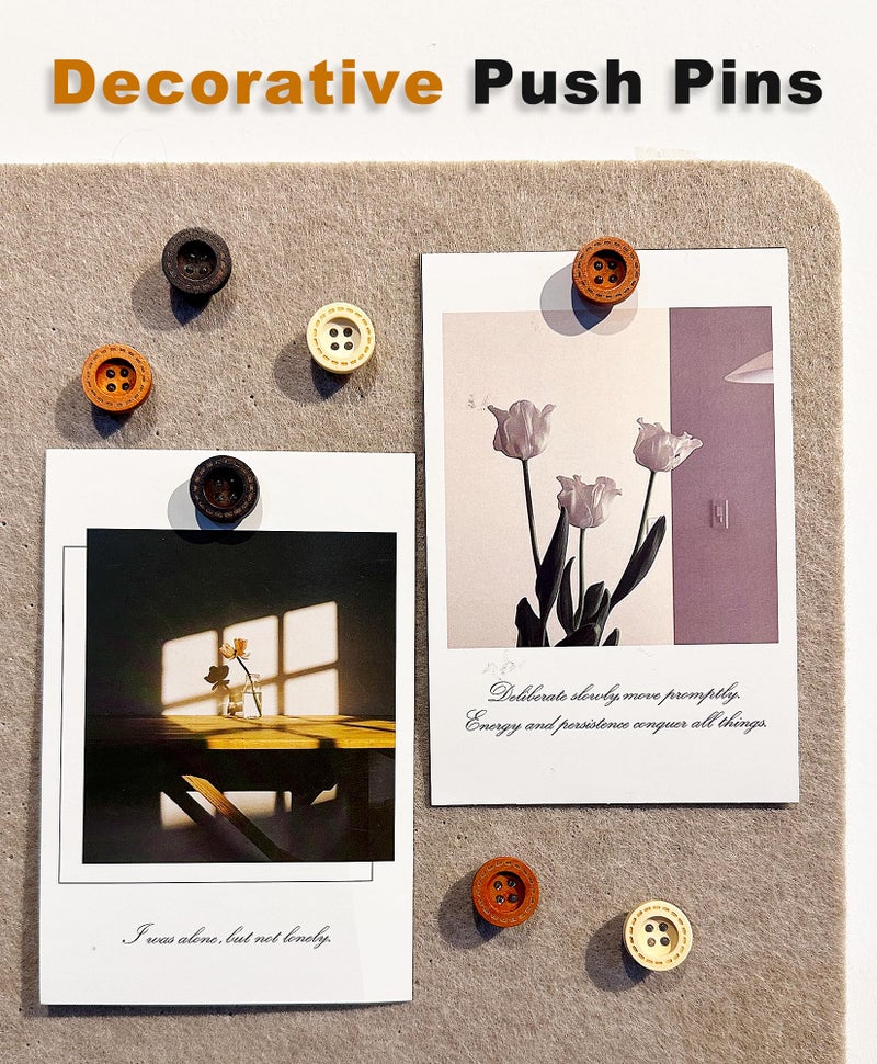 KEYDUACU 30 pcs - Vintage Wooden Pins,Decorative Push Pins, Cute Button Studs for Bulletin Boards, Cork Boards and Walls (30Pcs - Buttons) - Image 3