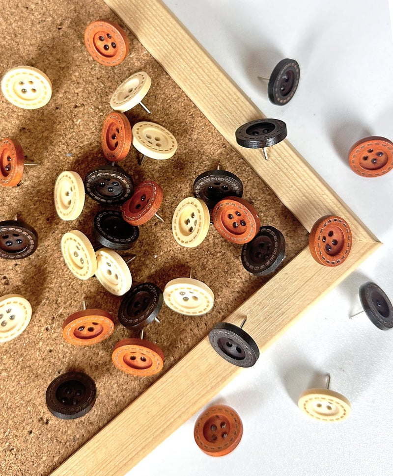 KEYDUACU 30 pcs - Vintage Wooden Pins,Decorative Push Pins, Cute Button Studs for Bulletin Boards, Cork Boards and Walls (30Pcs - Buttons) - Image 5