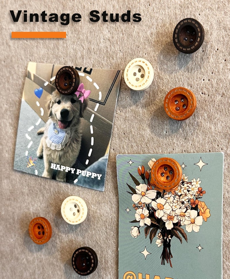 KEYDUACU 30 pcs - Vintage Wooden Pins,Decorative Push Pins, Cute Button Studs for Bulletin Boards, Cork Boards and Walls (30Pcs - Buttons) - Image 2
