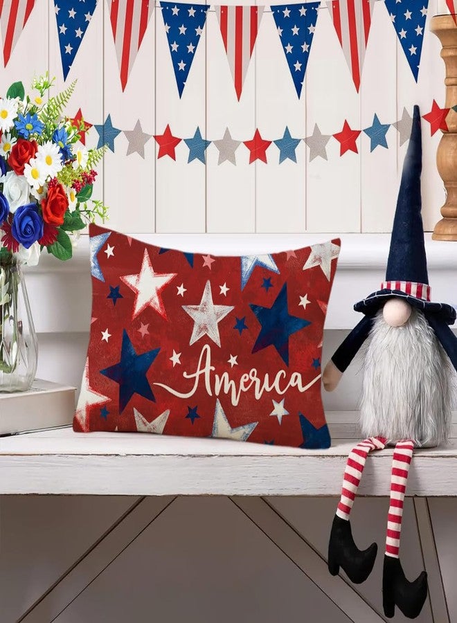 RABUSOFA 4th of July Patriotic Memorial Day Throw Pillow Covers 12x20 Red White and Blue Star Independence Day Cushion Case,America Outdoor Lumbar Decoration for Home Couch(2red-12) (red) - Image 2