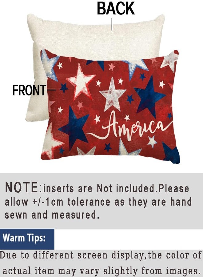 RABUSOFA 4th of July Patriotic Memorial Day Throw Pillow Covers 12x20 Red White and Blue Star Independence Day Cushion Case,America Outdoor Lumbar Decoration for Home Couch(2red-12) (red) - Image 3
