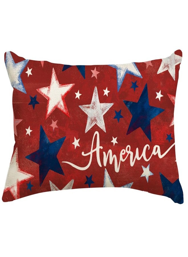 RABUSOFA 4th of July Patriotic Memorial Day Throw Pillow Covers 12x20 Red White and Blue Star Independence Day Cushion Case,America Outdoor Lumbar Decoration for Home Couch(2red-12) (red) - Image 1