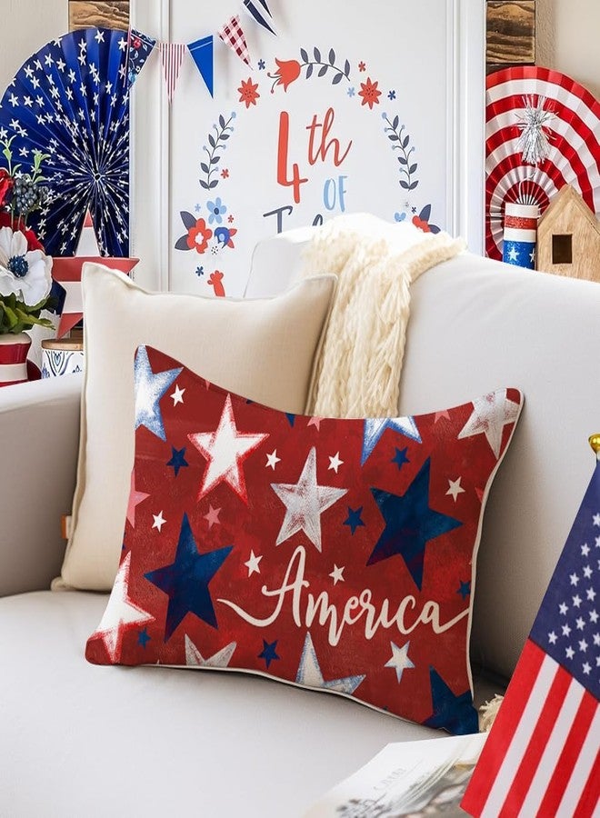RABUSOFA 4th of July Patriotic Memorial Day Throw Pillow Covers 12x20 Red White and Blue Star Independence Day Cushion Case,America Outdoor Lumbar Decoration for Home Couch(2red-12) (red) - Image 5