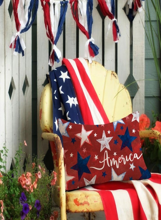 RABUSOFA 4th of July Patriotic Memorial Day Throw Pillow Covers 12x20 Red White and Blue Star Independence Day Cushion Case,America Outdoor Lumbar Decoration for Home Couch(2red-12) (red) - Image 4