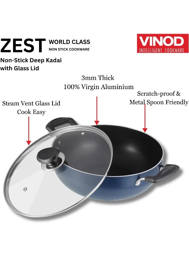 Vinod Zest Non-Stick Deep Kadai with Glass Lid - 24 cm, 3.1 L - Image 3
