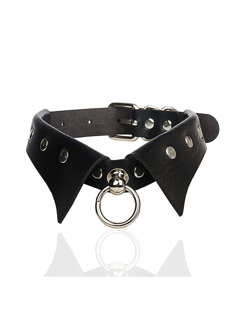 PU Leather Chokers for Women and Girls, Black Studded Collar Necklaces with Ring, Adjustable Rock Style for Nightclub, Cosplay, and Party Wear (2 Pack) - Rust and Corrosion Resistant. - Image 1