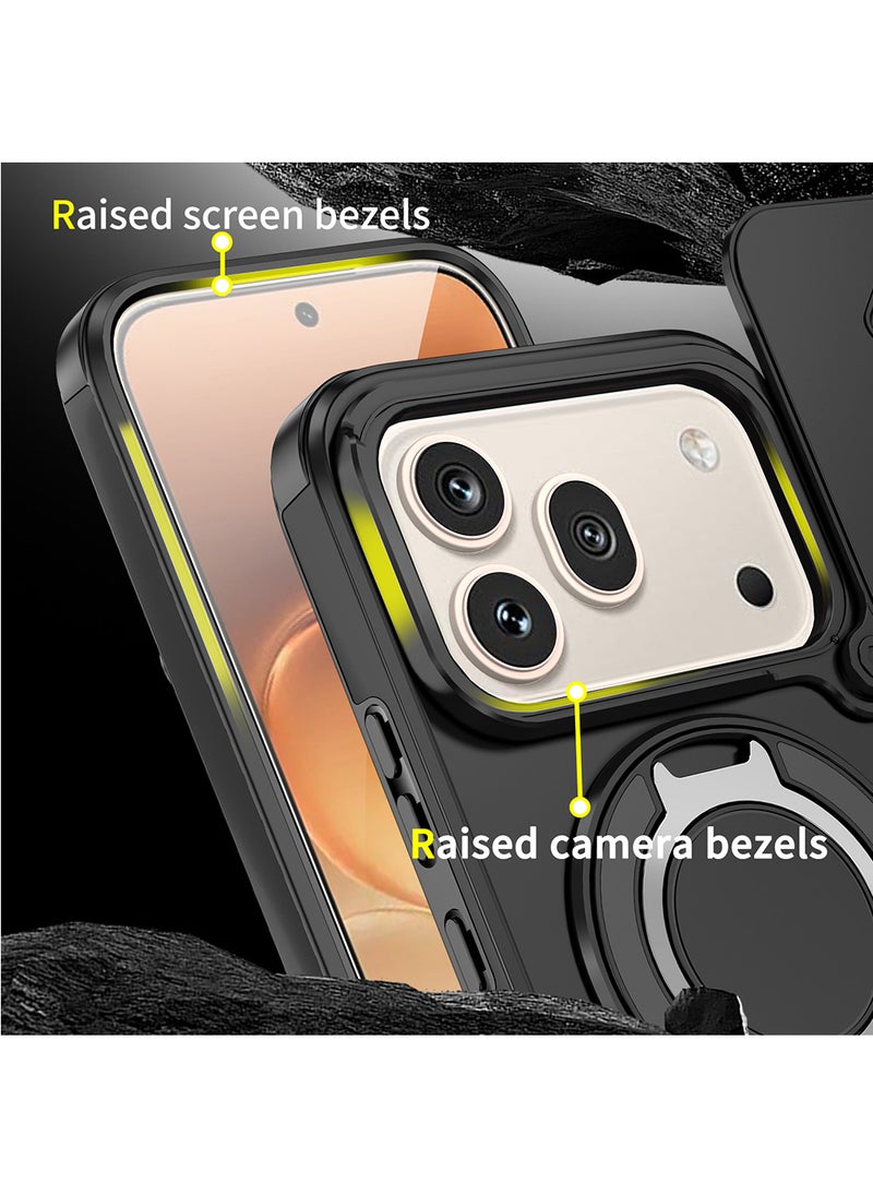 غطاء هاتف لـ Honor 600 / Honor 600 Pro مع غطاء للكاميرا وحامل حلقي، وحامل سيارة مغناطيسي متوافق، وغطاء واقي صلب من الخلف وحواف ناعمة مقاوم للصدمات - Image 2