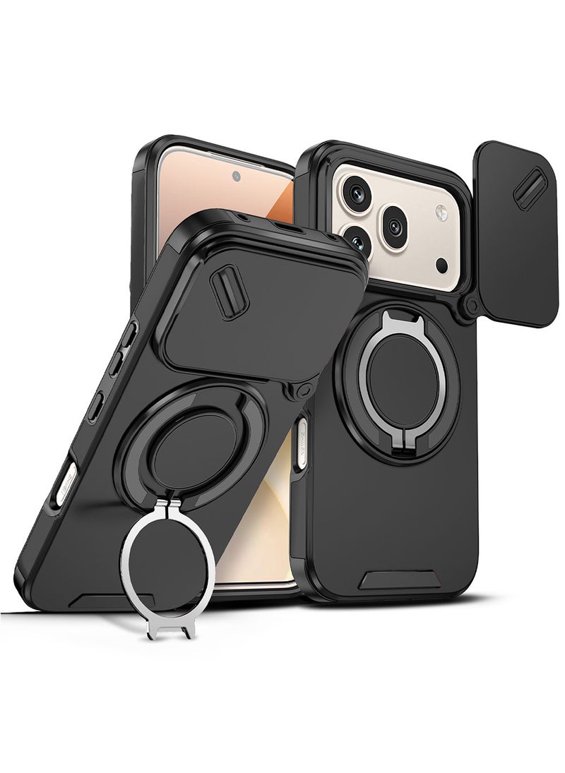 غطاء هاتف لـ Honor 600 / Honor 600 Pro مع غطاء للكاميرا وحامل حلقي، وحامل سيارة مغناطيسي متوافق، وغطاء واقي صلب من الخلف وحواف ناعمة مقاوم للصدمات - Image 1
