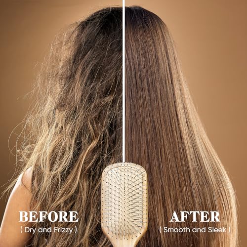 BFWood Bamboo Hair Brush with Steel Bristles, Help Hair Growth and Massaging Scalp - Image 4
