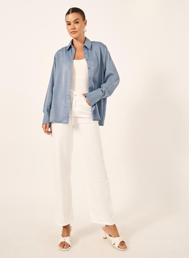 Styli Embellished Collared Long Sleeves Oversized Shirt  - Image 2
