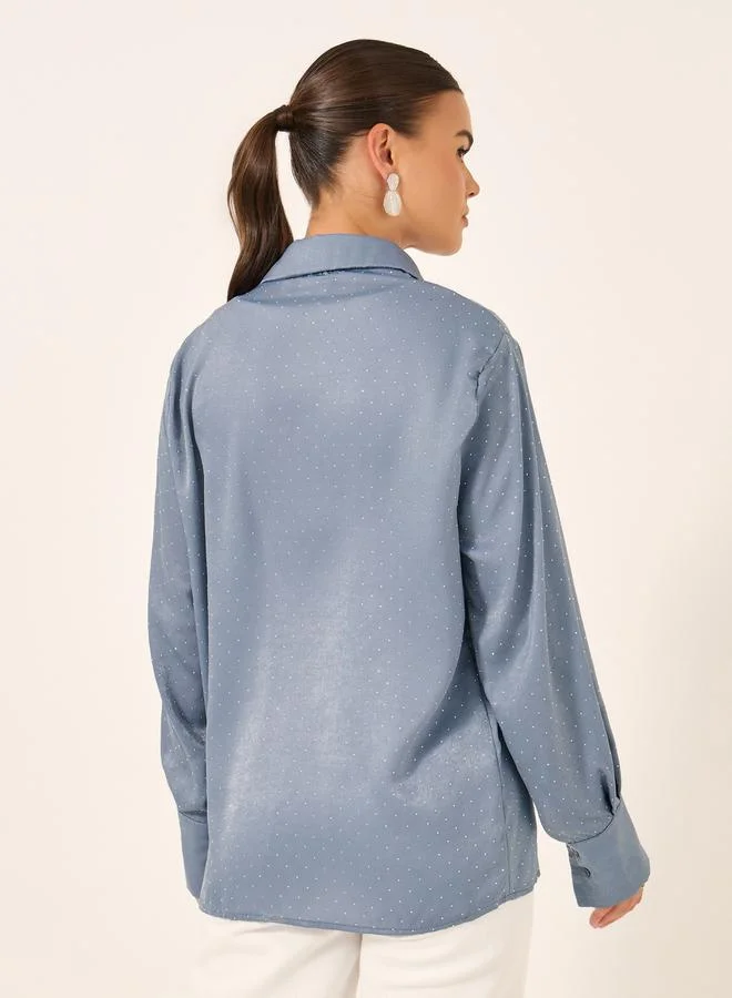 Styli Embellished Collared Long Sleeves Oversized Shirt