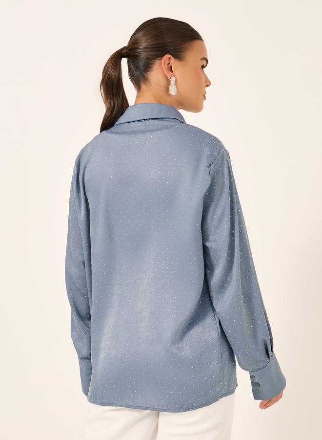Styli Embellished Collared Long Sleeves Oversized Shirt  - Image 5