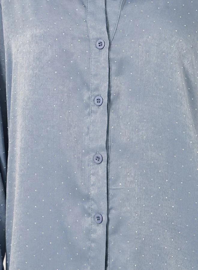 Styli Embellished Collared Long Sleeves Oversized Shirt