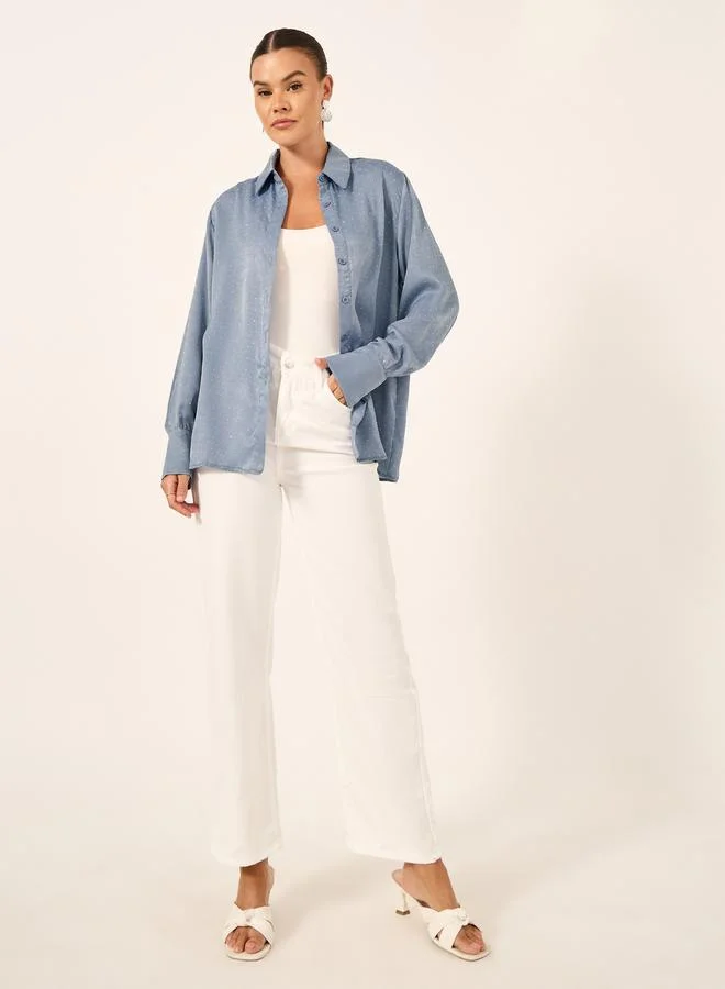 Styli Embellished Collared Long Sleeves Oversized Shirt