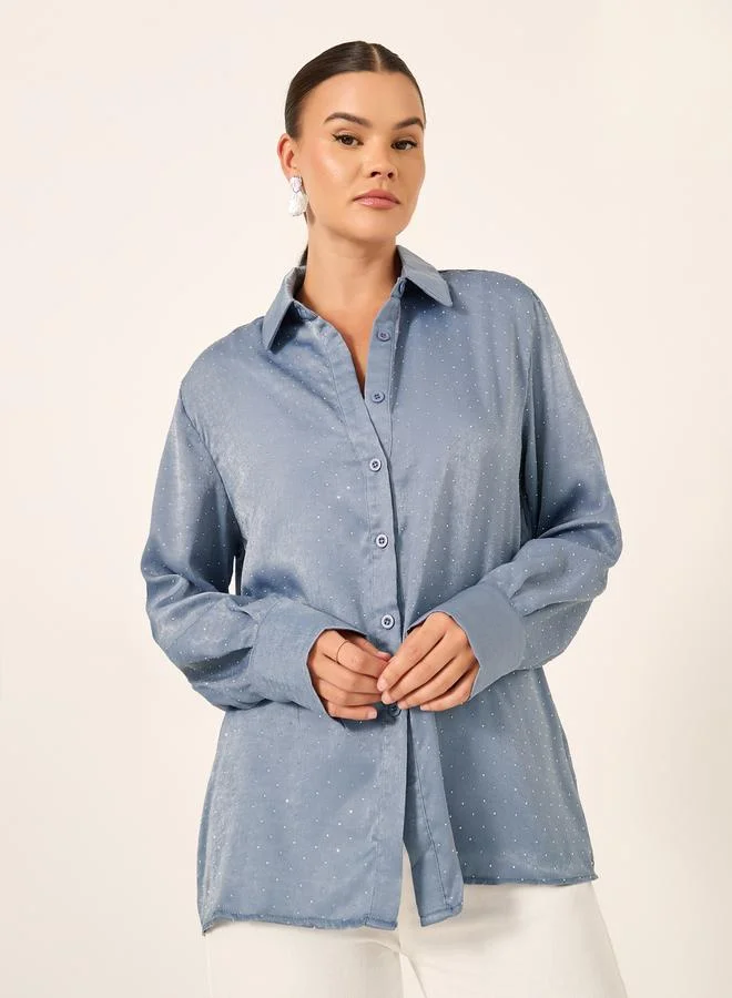 Styli Embellished Collared Long Sleeves Oversized Shirt
