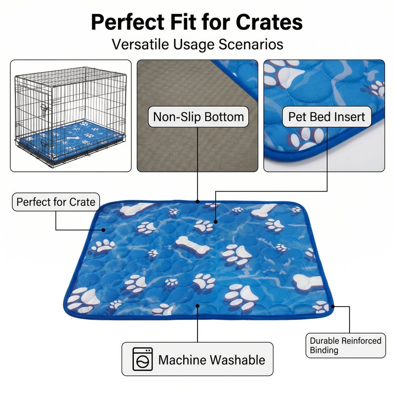 Cool Blue Paw Print Reversible Pet Cooling Mat Washable Non Slip Dog Bed Pad for Small Medium Dogs Cats 32x45cm - Image 3