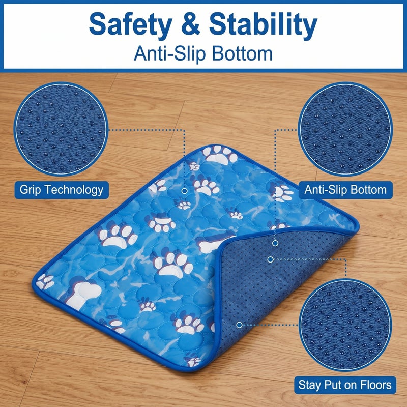 Cool Blue Paw Print Reversible Pet Cooling Mat Washable Non Slip Dog Bed Pad for Small Medium Dogs Cats 32x45cm - Image 2