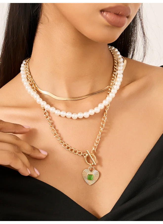 ستايلي Styli Layered Pearl and Chain Necklace Set