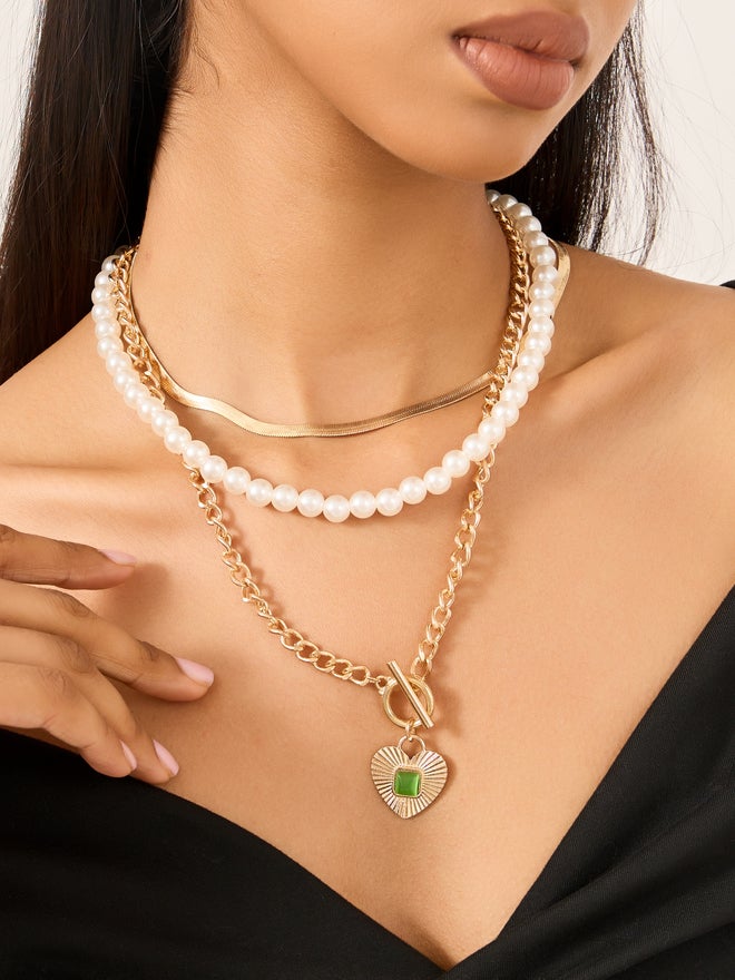Styli Styli Layered Pearl and Chain Necklace Set  - Image 1