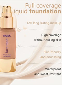 KOEC Face Tape Full Coverage Foundation, Waterproof Matte Finish, 30ml, Light  - Image 2