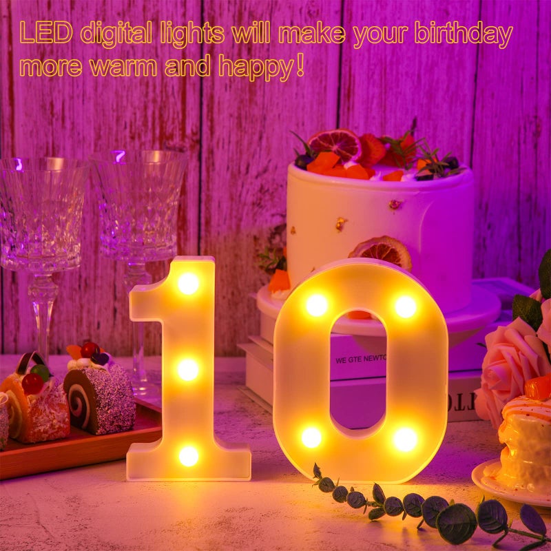 Hortsun 10 Pieces Decorative LED Light up Number Letters White Plastic Marquee Number Light up Sign for Night Wedding Party Decor Birthday Christmas Home Bar Decoration - Image 4