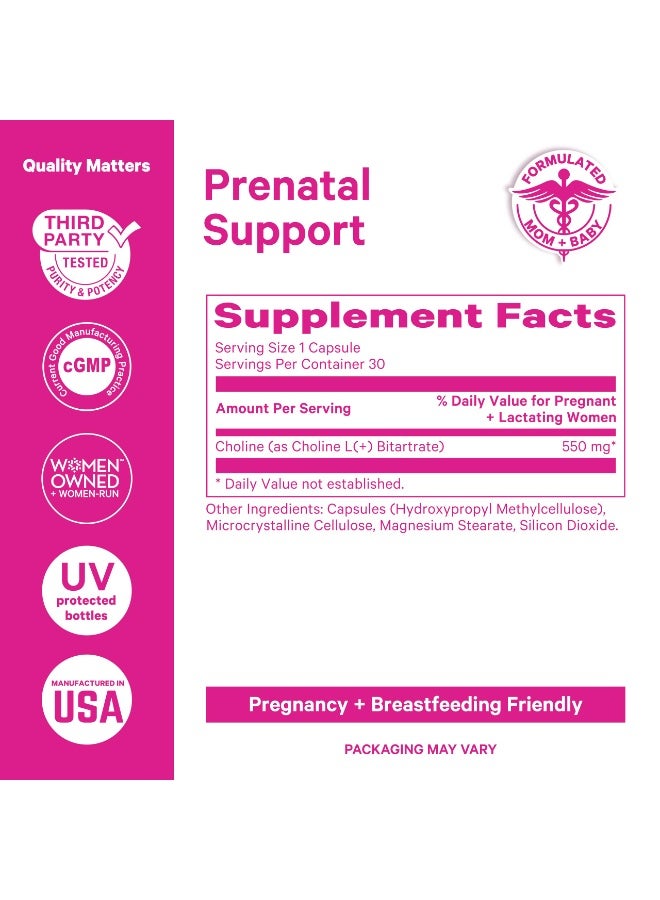 Pink Stork Choline Bitartrate, 550 mg per Serving, Highly Purified,Honoring Her Body Empowering Her Strength 30 Capsules, Dietary Supplement - Image 4