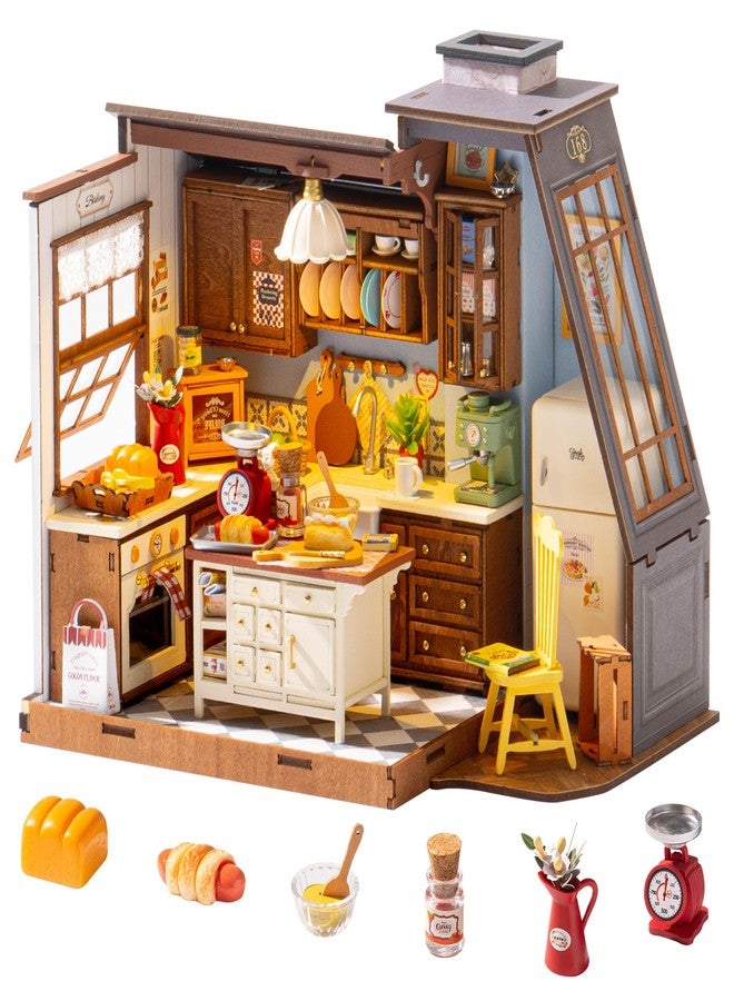 ROBOTIME DIY Miniature House Kit Dollhouse Kit for Adults Mini Tiny House Kit with Furniture Building Model Kit Crafts Creative Gift for Boys Girls (Baking Kitchen) - Image 1